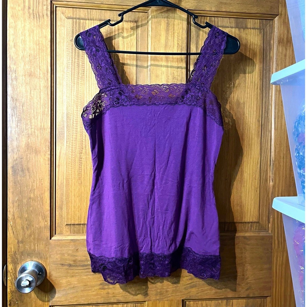 Halogen Purple Lace Trim Cami Tank Top Soft Rayon Blend Layering Camisole M